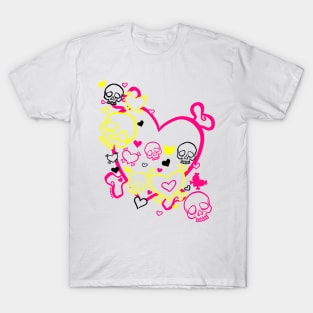 Heart Skull Swirl (Dark Version) T-Shirt